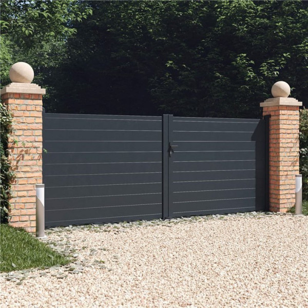 Buy BillyOh Valencia Double Swing Driveway Aluminium Gates with Horizontal Solid Infill 392x158cm Online - Garden