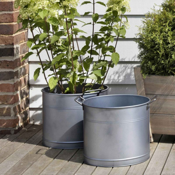 Buy Round Galvanised Steel Planters Set Of 2 Online - Flower Pots & Stands