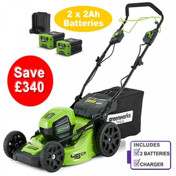Buy Greenworks GD60LM46SP 60v Self Propelled Cordless Mower includes Battery and Charger Online - Garden Tools & Devices
