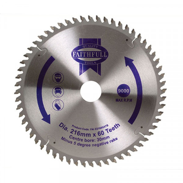 Buy Faithfull Circular Saw Blade TCT 216 x 30 x 60 Tooth Online - Workshop Equipment