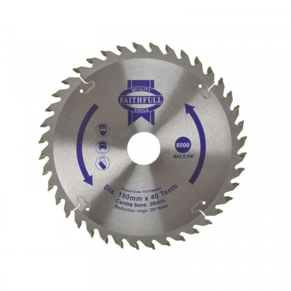 Buy Faithfull Circular Saw Blade 190 x 162030mm x 40T Fine Cross Cut Online - Workshop Equipment