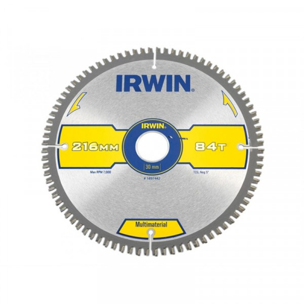 Buy Irwin Multi Material Circular Saw Blade 216 x 30mm x 84T TCGNeg Online - Workshop Equipment