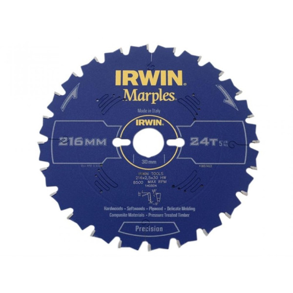 Buy Irwin Marples Circular Saw Blade 216 x 30mm x 24T ATBNeg M Online - Workshop Equipment