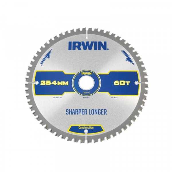 Buy Irwin Construction Circular Saw Blade 254 x 30mm x 60T ATBNeg M Online - Workshop Equipment