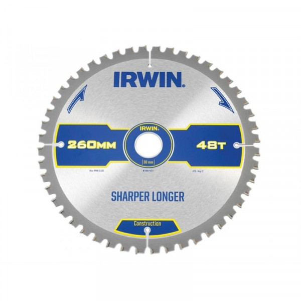 Buy Irwin Construction Circular Saw Blade 260 x 30mm x 48T ATBNeg M Online - Workshop Equipment Buy Irwin Construction Circular Saw Blade 260 x 30mm x 48T ATBNeg M Online - Workshop Equipment