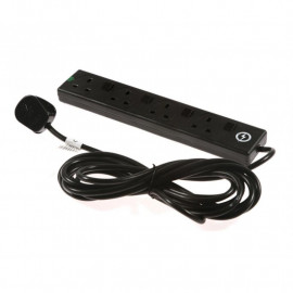 Smj Extension Lead 240 Volt 4 Way 13a Black Surge Protection Switched 5m Clam