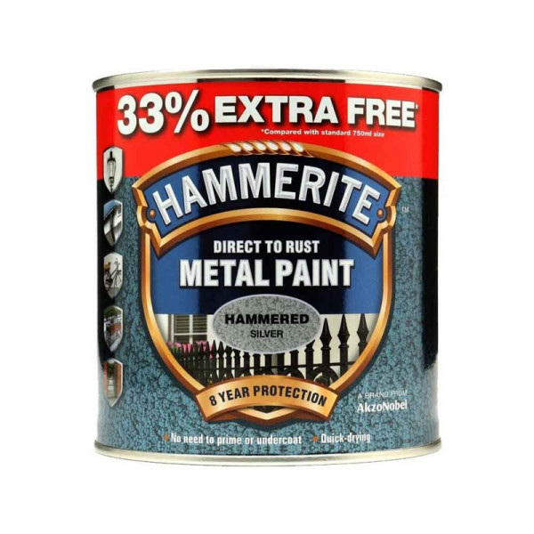 Buy Hammerite 'Direct To Rust' Metal Paint Hammered Silver 750ml (+33% Free) Online - Paint