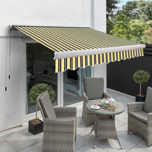 Buy 5.0m Full Cassette Electric Awning, Yellow and Grey Stripe Online - Awnings