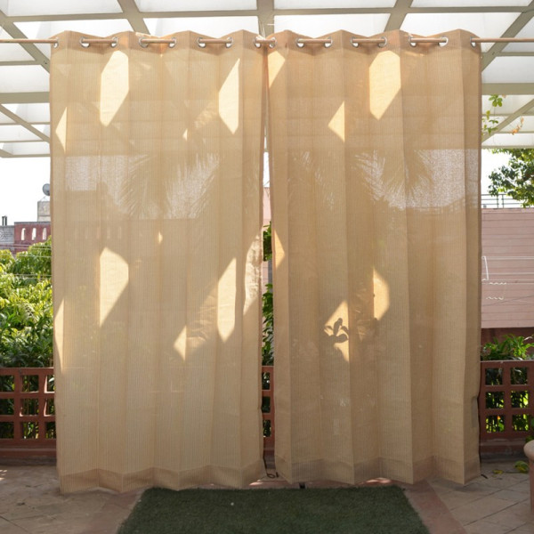 Buy Pair of Sand Outdoor Curtains with Stainless Steel Eyelets 210gsm Knitted H: 2.28m (7.4ft) x W: 2.74m (9ft) Online - Awnings