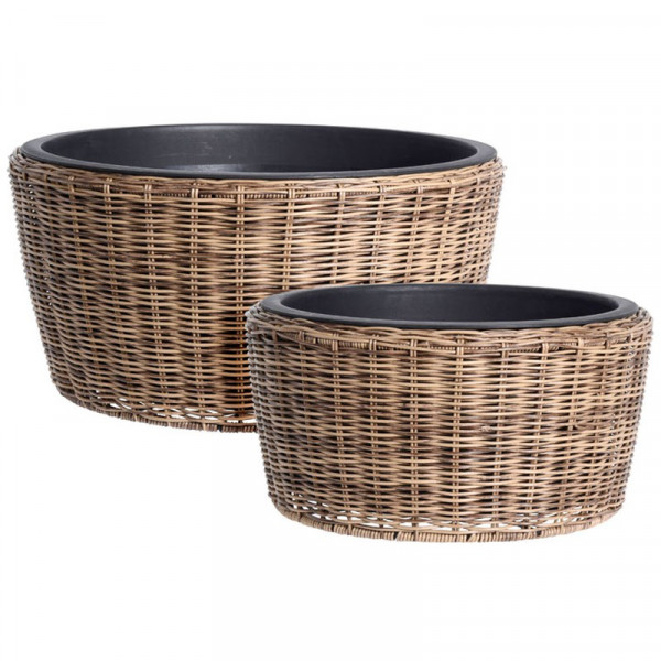Buy Set of Two Poly Rattan Round Plant Pots Online - Garden Plants & Bushes
