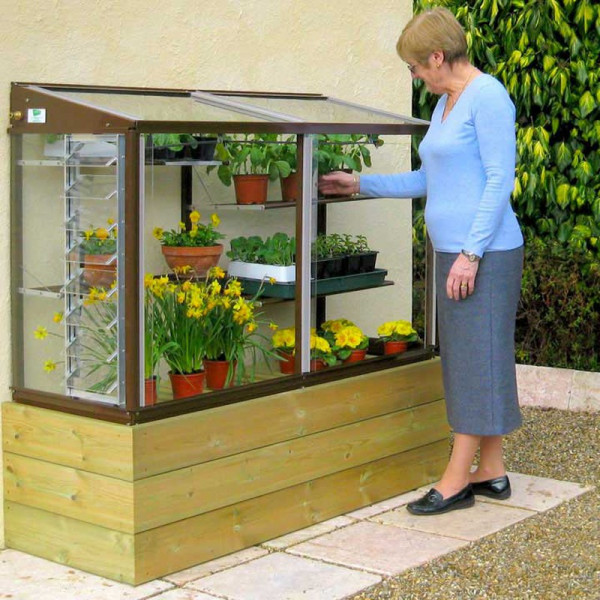 Buy Deluxe 5' Harlow Half Mini Greenhouse Chestnut Brown Online - Green plants & flowering plants