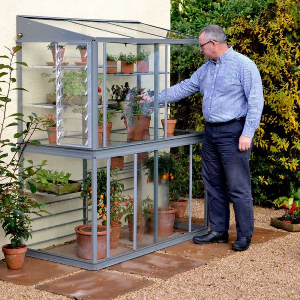 Buy Deluxe 5' Hampton D Lean to Greenhouse Smokey Grey Online - Green plants & flowering plants